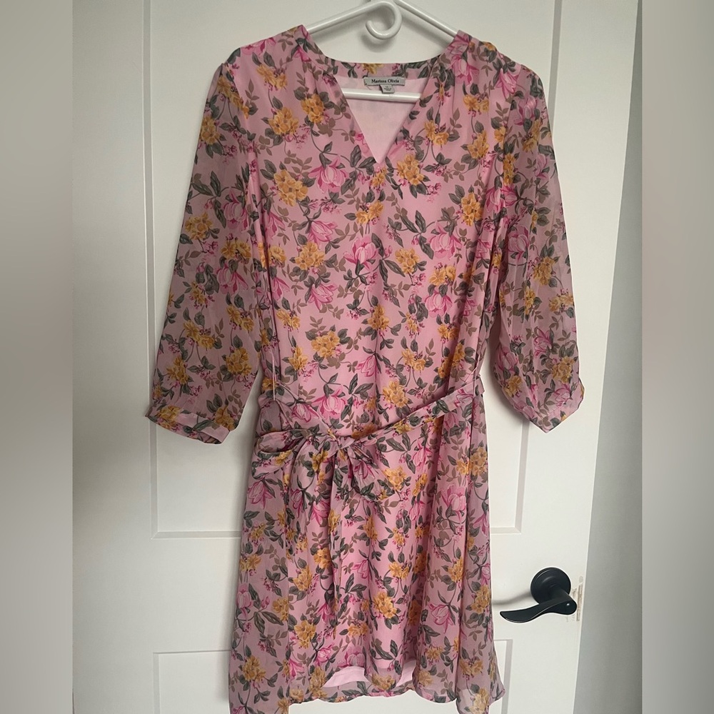Boutique Pink Floral Dress with Removable Sash